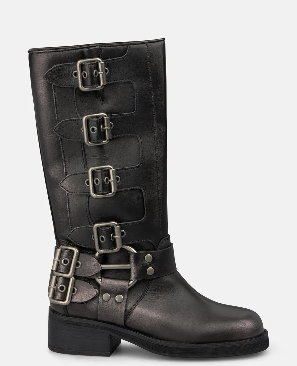 alma-en-pena-63932-leder-stiefel-mit-schnallen-silber-grau-4-5-cm-blockabsatz image 1
