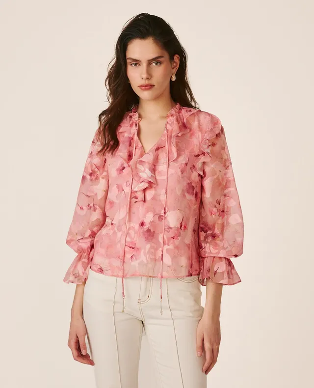 alma-en-pena-langarm-bluse-chiffon-floral-rosa image 1