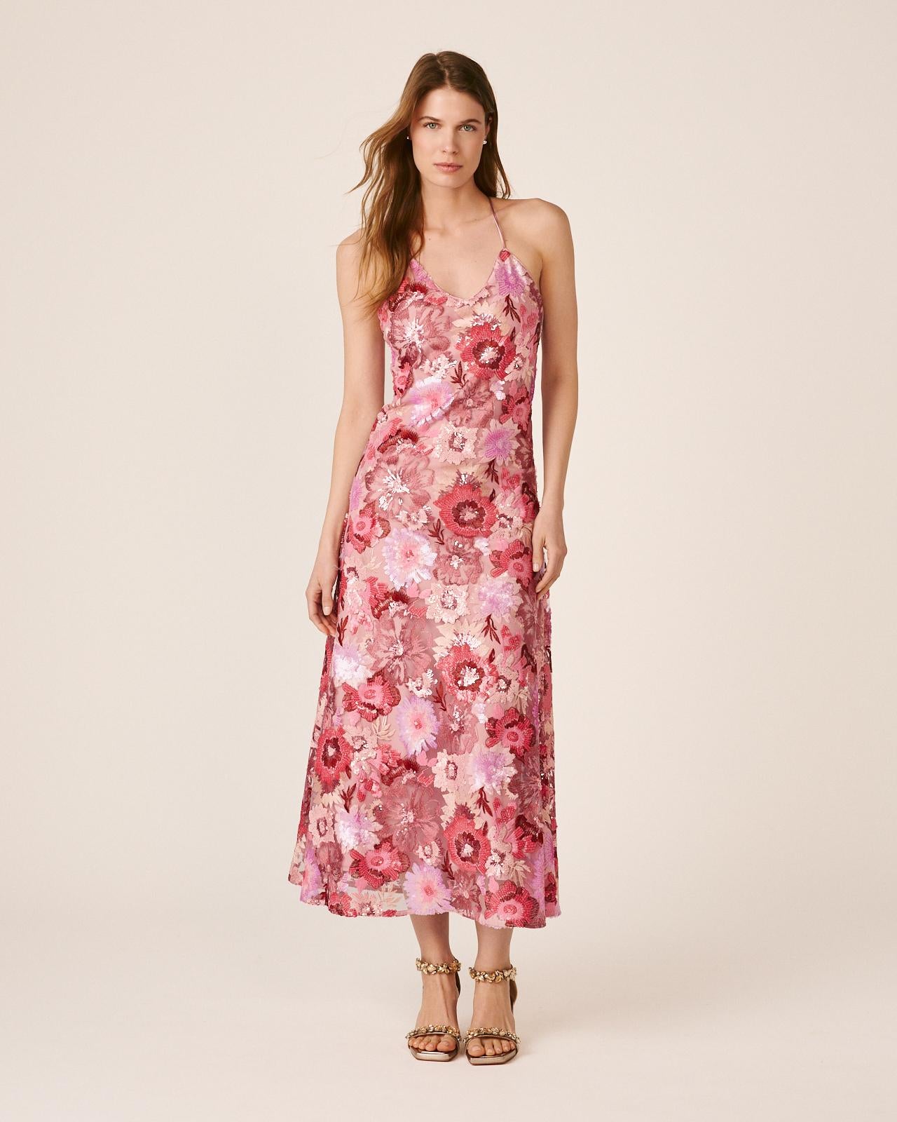 alma-en-pena-pailletten-midikleid-floral-fuchsia image 3