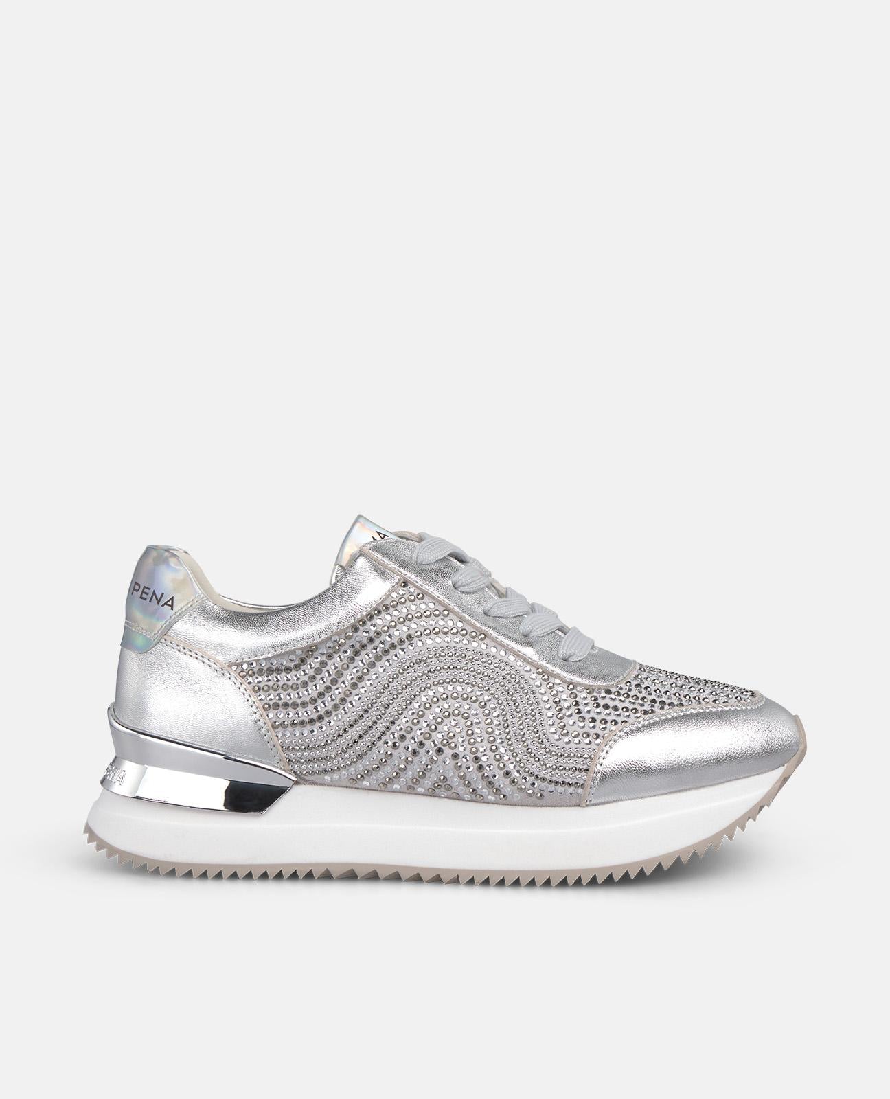 alma-en-pena-sneaker-mit-print-und-strass-schn-rer-silber-4-5-cm-plateau image 1