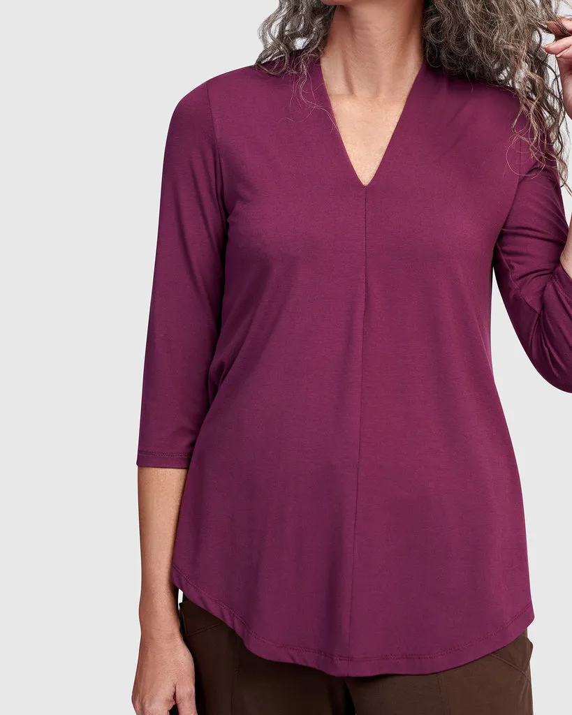 alembika-essential-v-neck-top-sangria-jersey-3-4-arm image 1