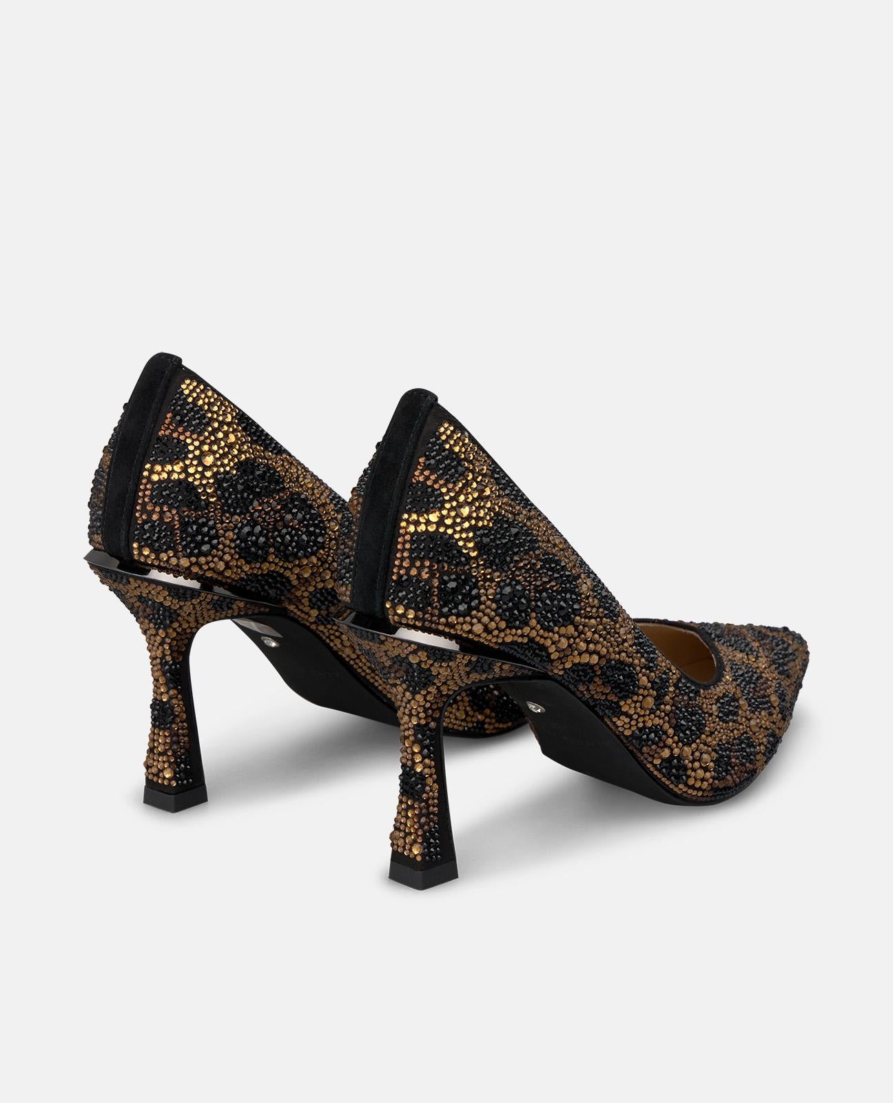alma-en-pena-animal-print-pumps-mit-strass-spitze-pumps-8-cm-absatz-schwarz image 3