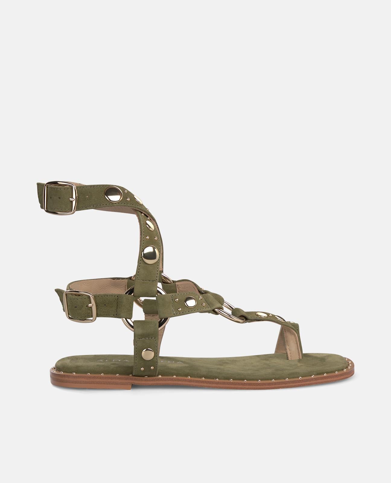 alma-en-pena-zehensteg-sandale-flach-mit-nieten-in-khaki image 1