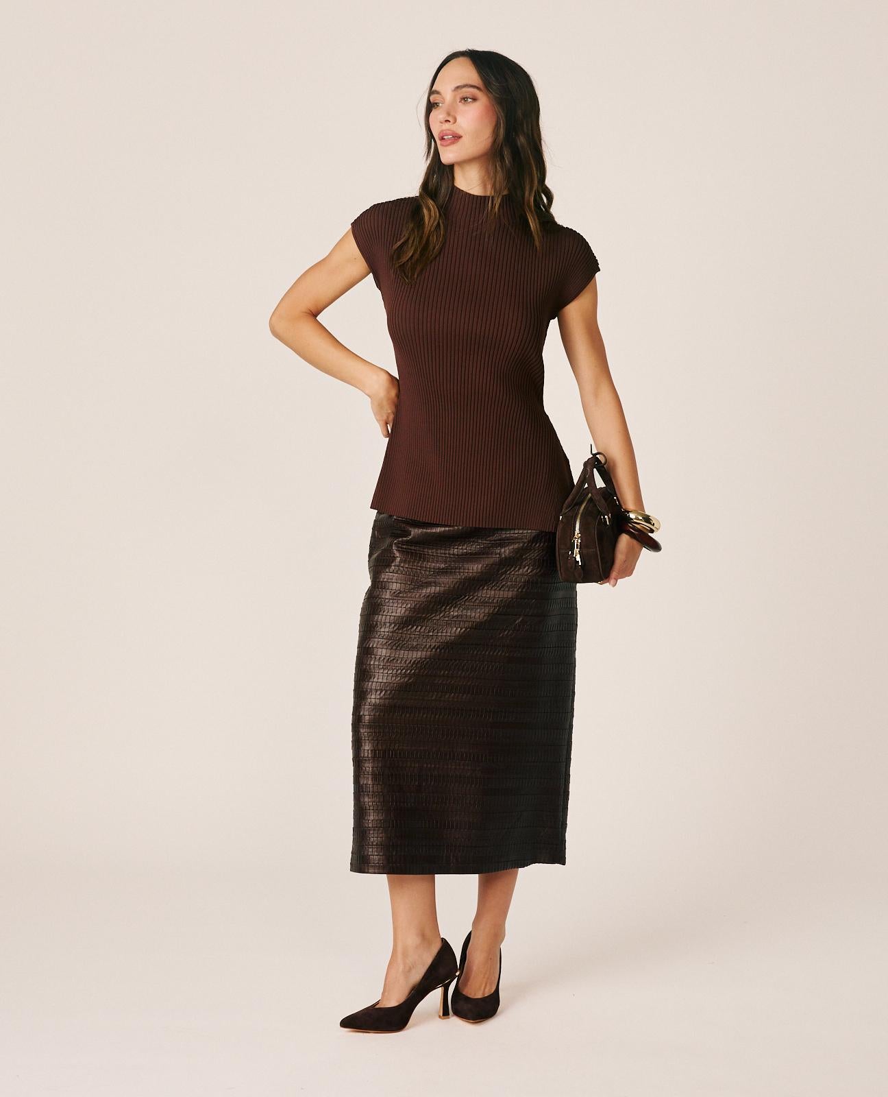 alma-en-pena-faux-leather-midi-rock-braun-bleistift image 2