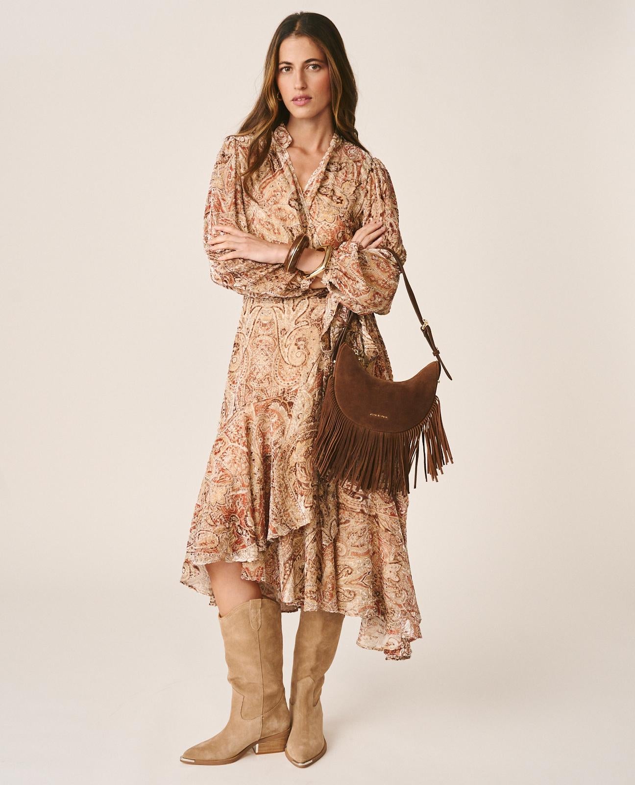 alma-en-pena-paisley-seiden-midikleid-braun image 2