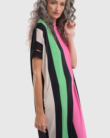 alembika-vibe-cocoon-kleid-rainbow-streifen-schwarz image 2