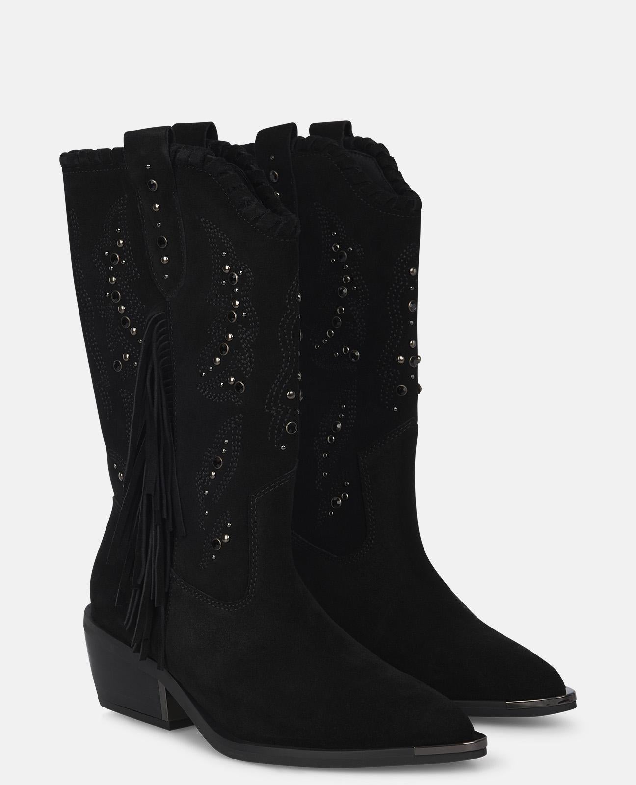 alma-en-pena-flache-stiefelette-mit-fransen-4-5-cm-schwarz image 2