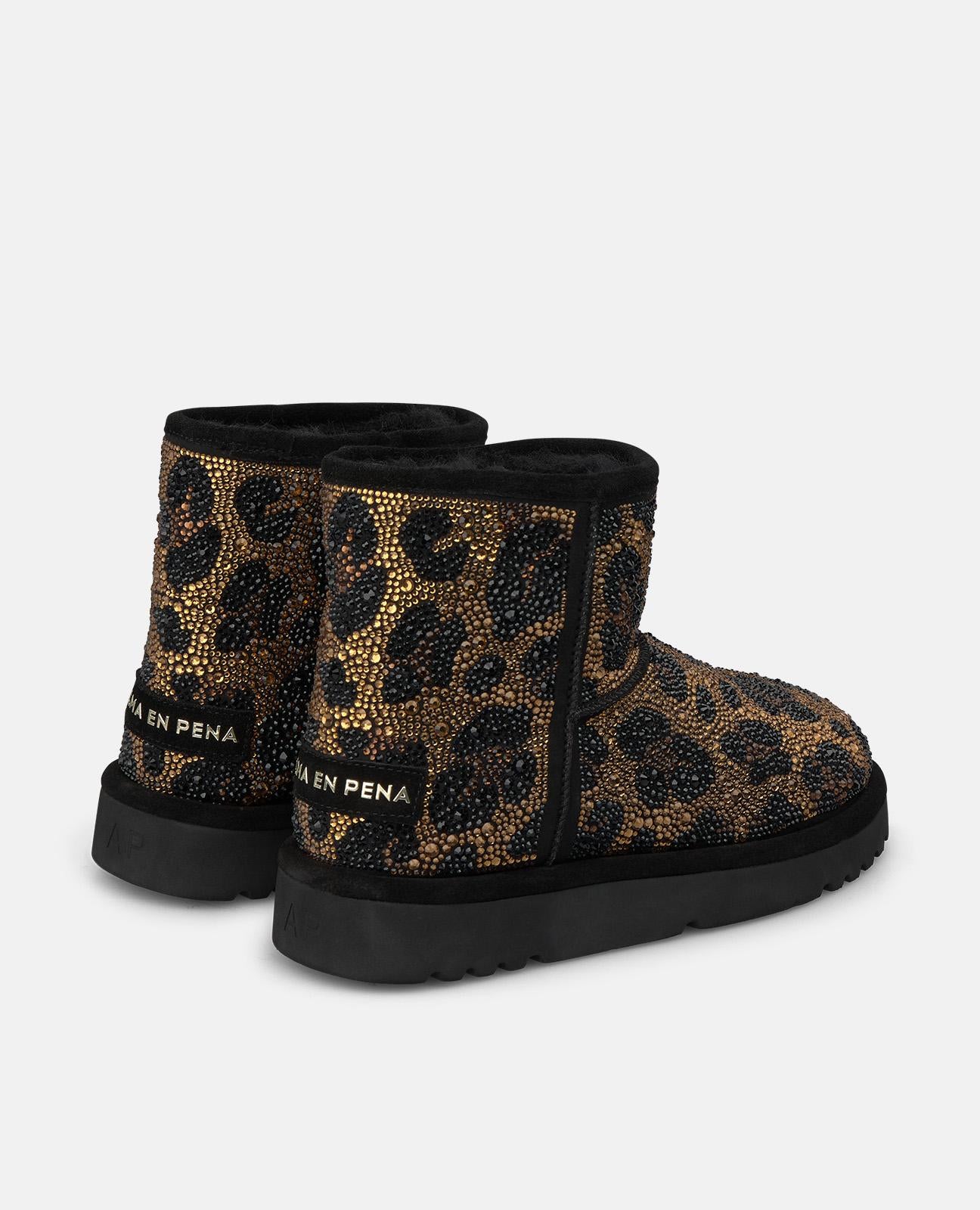 alma-en-pena-apr-s-ski-boot-schwarz-animal-strass-flache-boots-rutschfest image 3