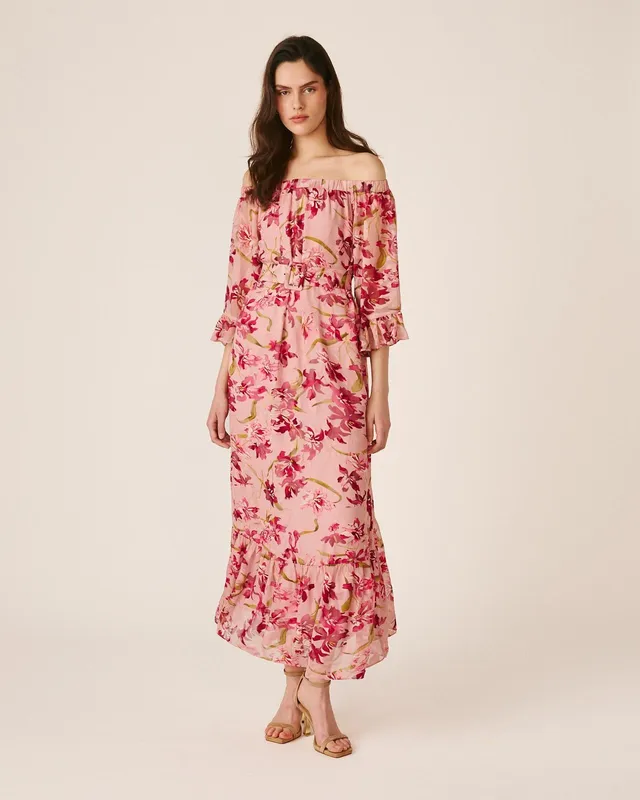 alma-en-pena-midikleid-mit-trompeten-rmeln-rosa image 1