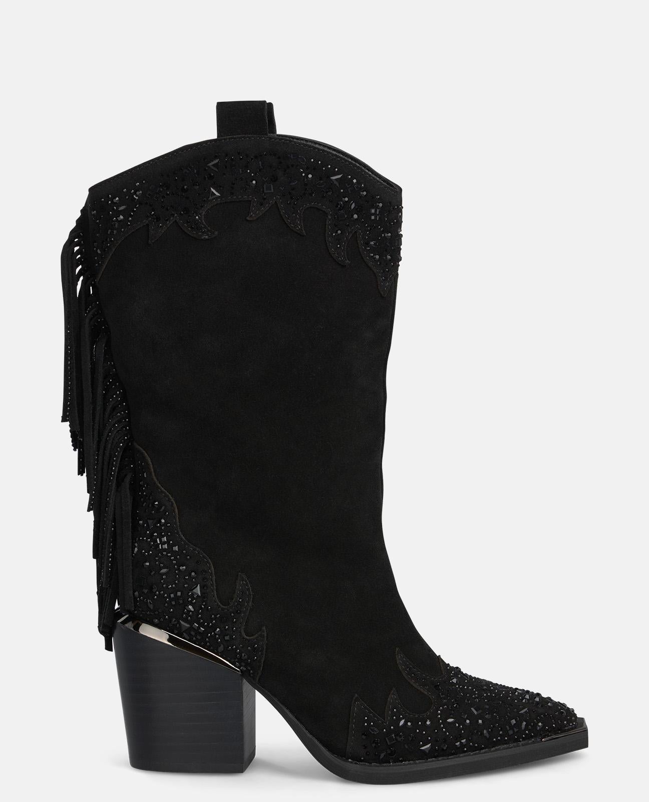 alma-en-pena-fransen-stiefel-mit-absatz-cowboy-halbstiefel-schwarz-8-cm-24-cm-sc image 1