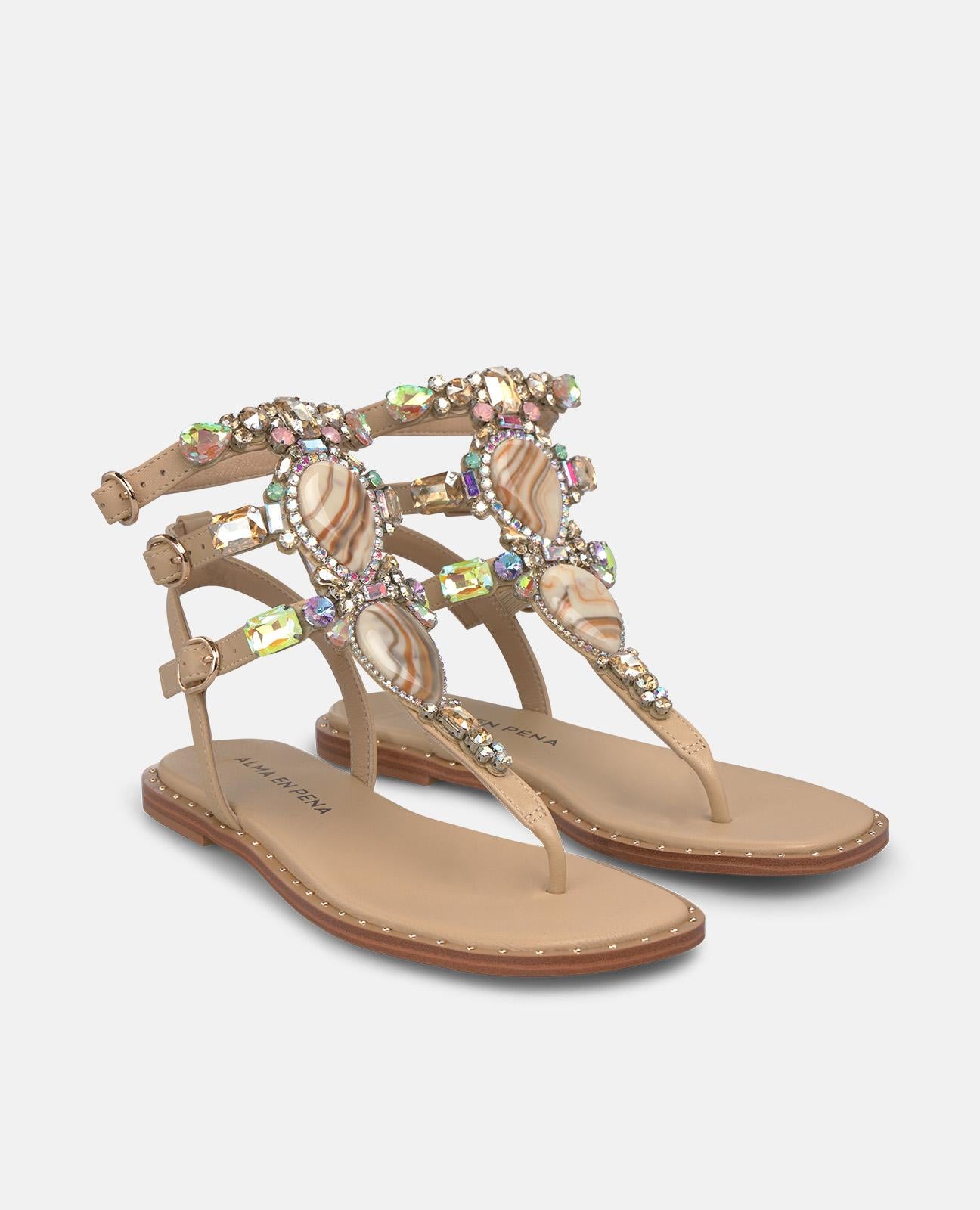 alma-en-pena-griechische-sandalen-mit-schmucksteinen-sand-1-cm image 2