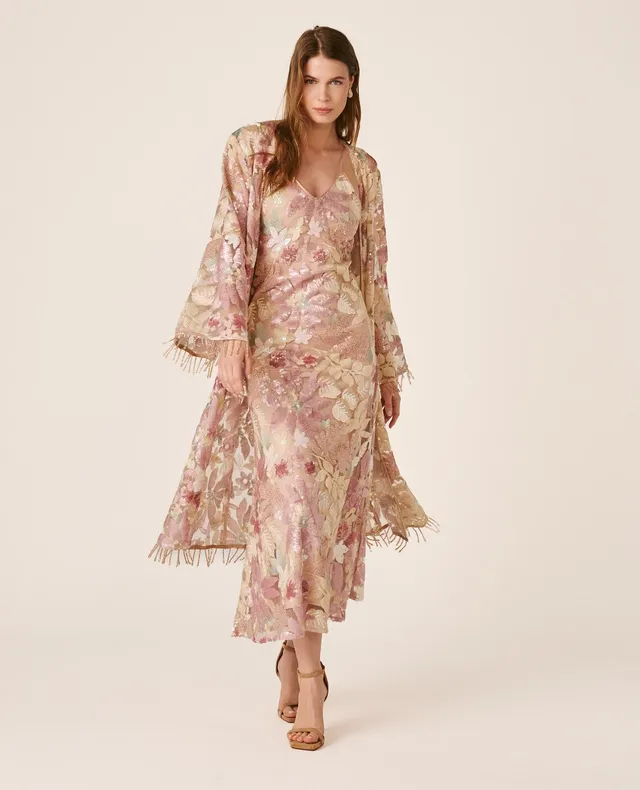 alma-en-pena-floral-caftan-pailletten-caftan-rosa-mit-blumendruck image 1