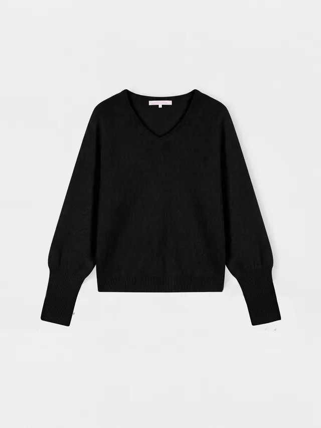 absolut-romane-pullover-damen-kaschmir-v-ausschnitt-poncho-schwarz image 1