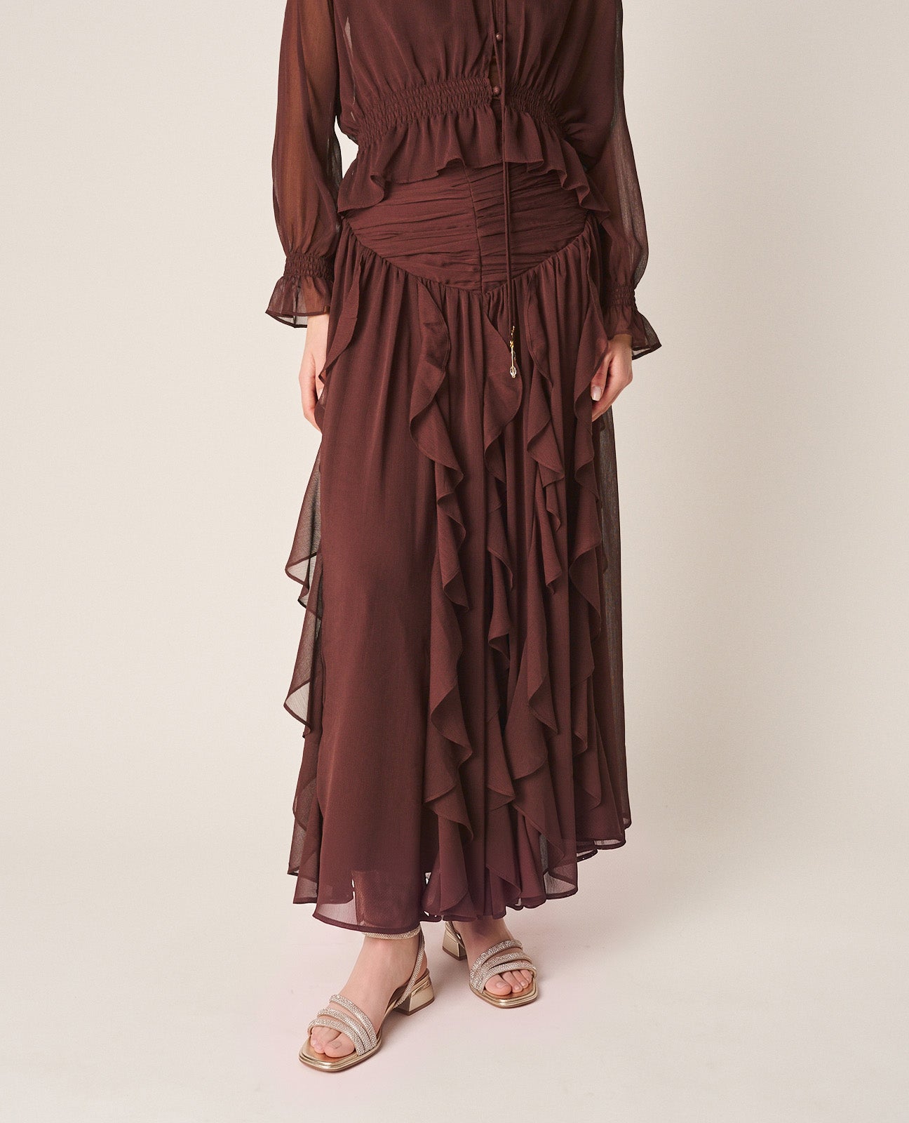 alma-en-pena-ruffle-skirt-midi-rock-braun image 5