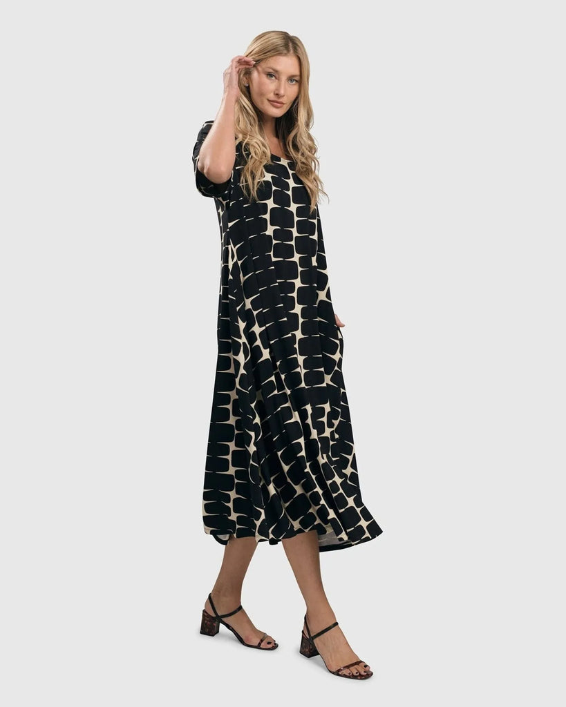 alembika-amalfi-trapeze-dress-black-ivory-midi-kleid image 1