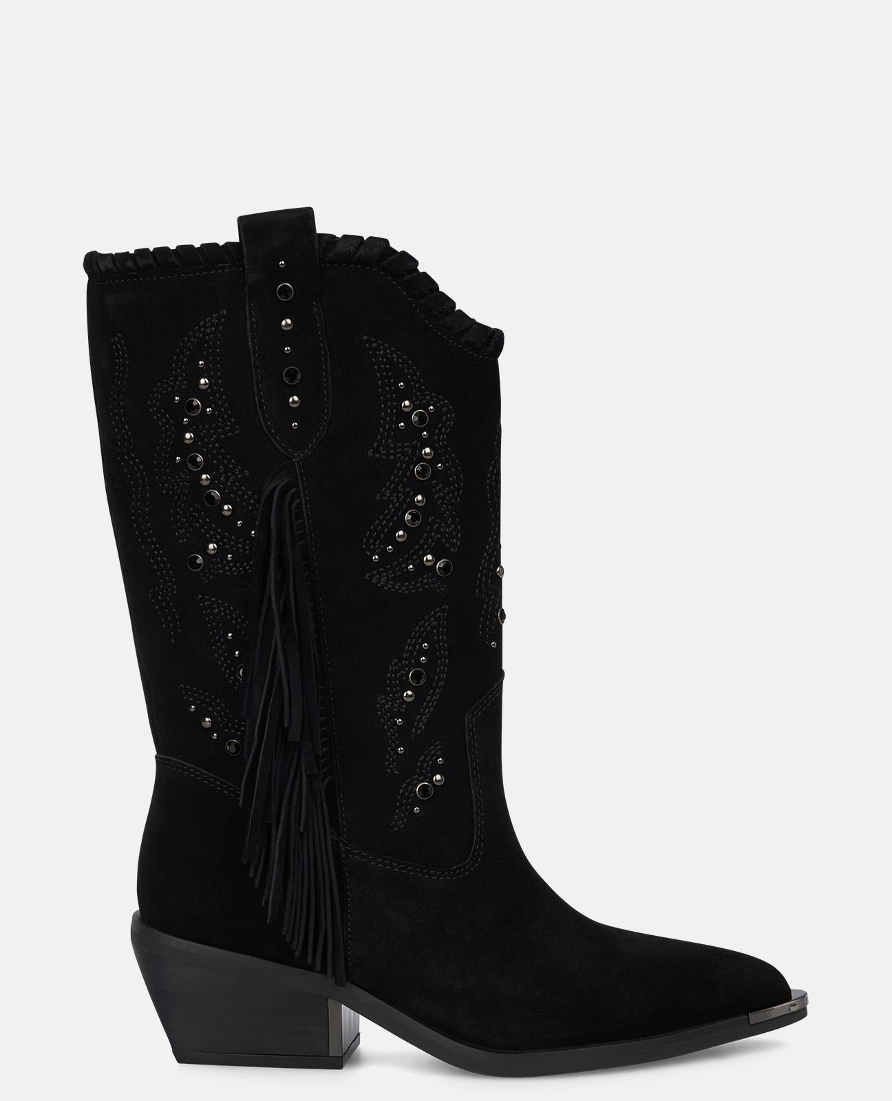 alma-en-pena-flache-stiefelette-mit-fransen-4-5-cm-schwarz image 1