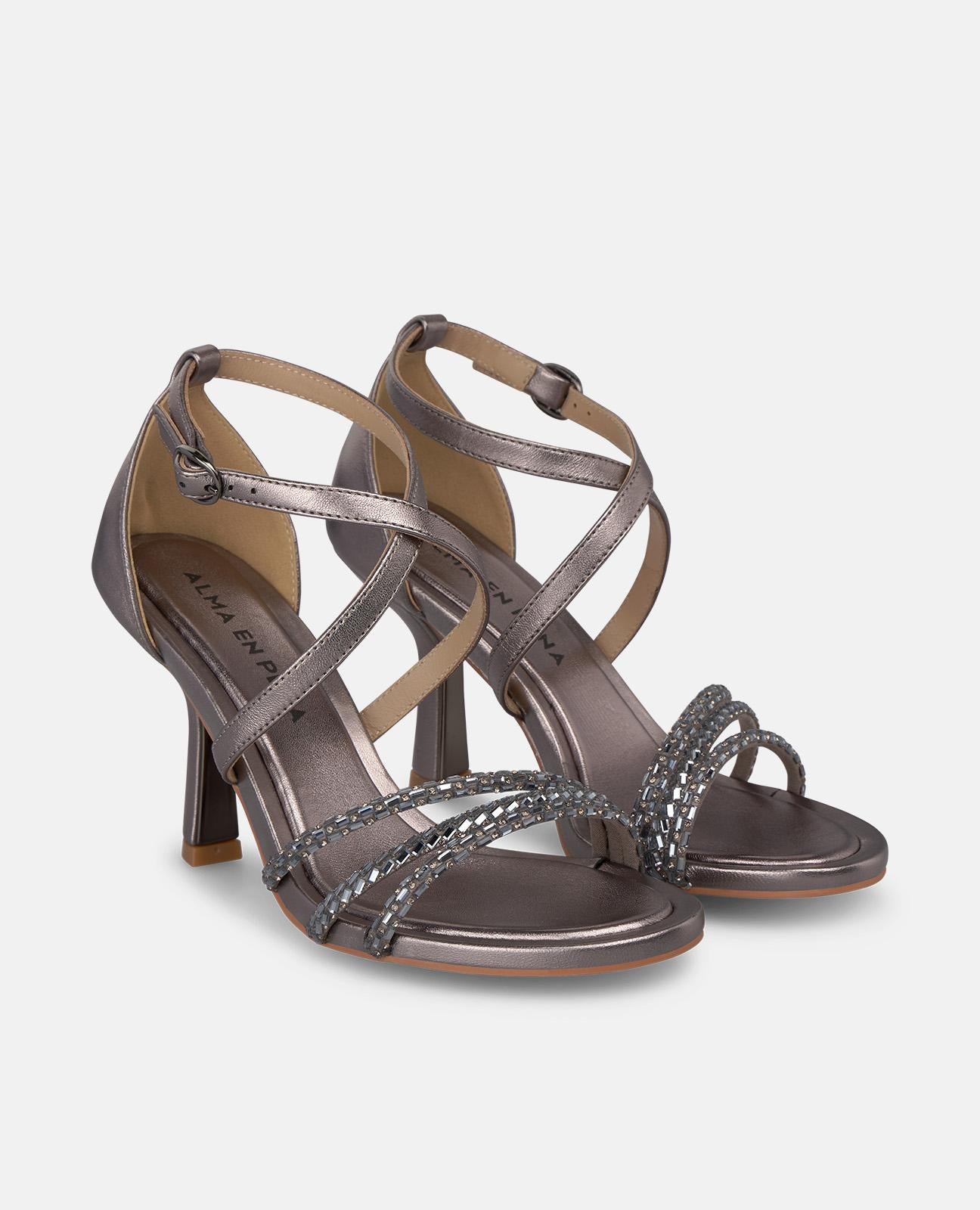 alma-en-pena-leder-sandale-metallic-mit-strass-und-kn-chelriemen-8-cm-absatz image 2