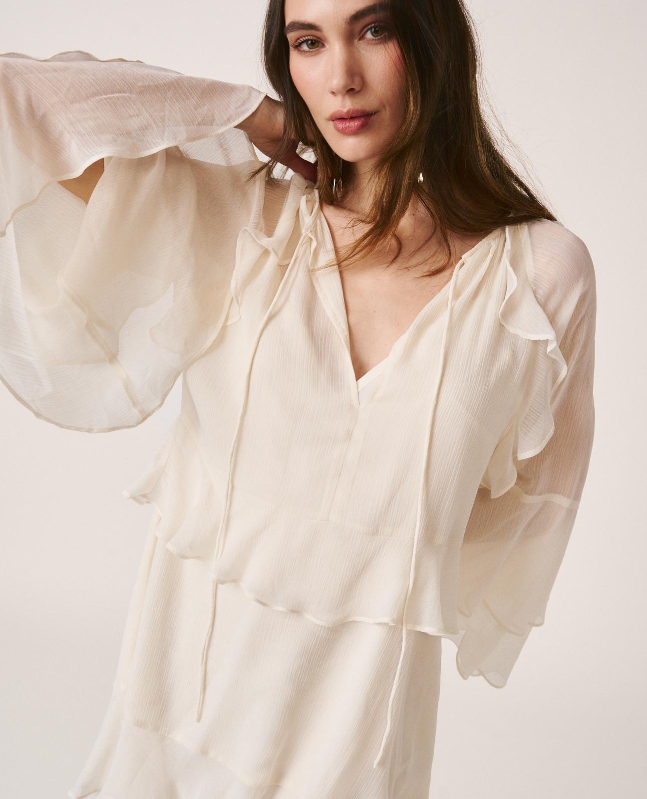 alma-en-pena-minikleid-aus-chiffon-mit-trompeten-rmeln-wei image 3