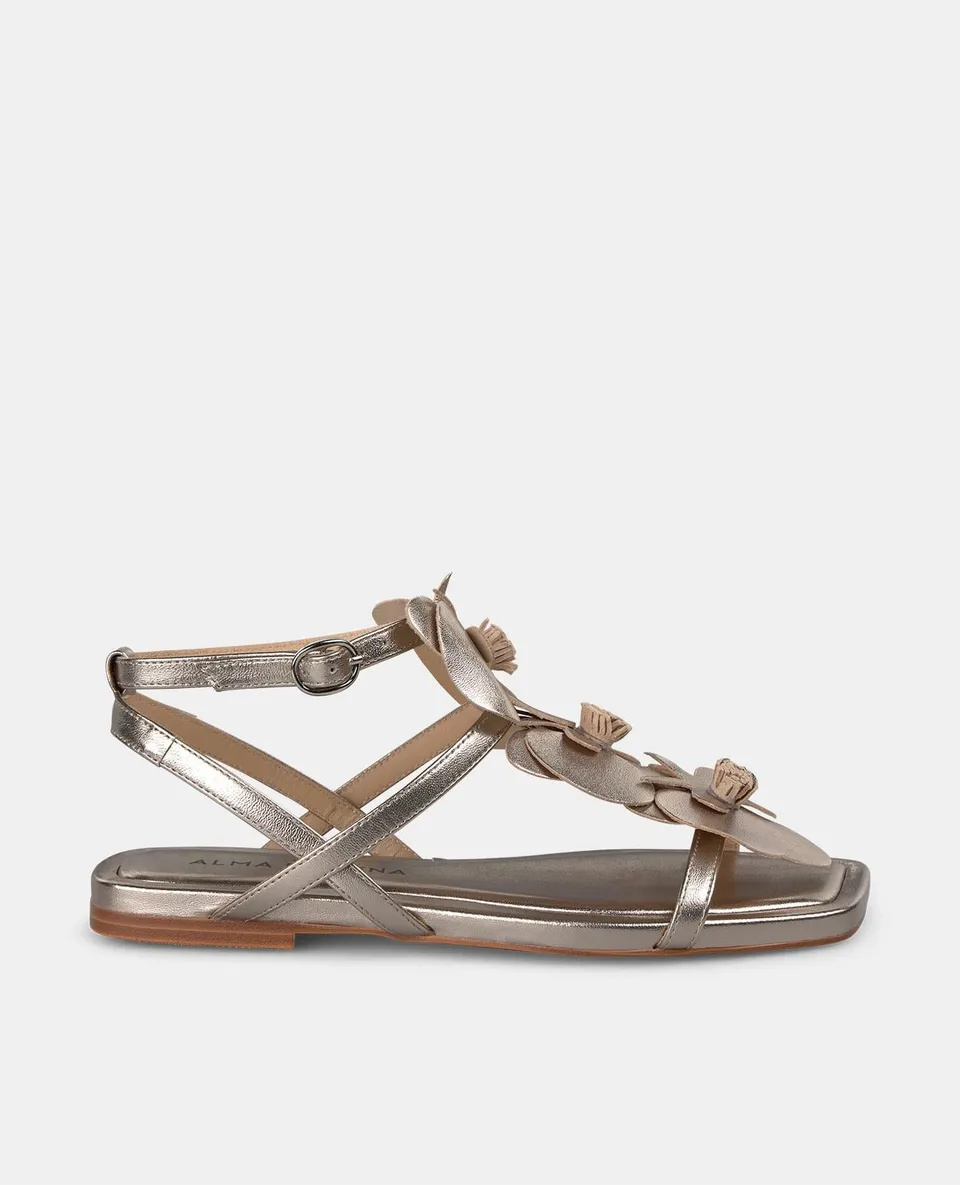 alma-en-pena-flat-sandal-flowers-flache-sandale-bronze-mit-blumen image 1