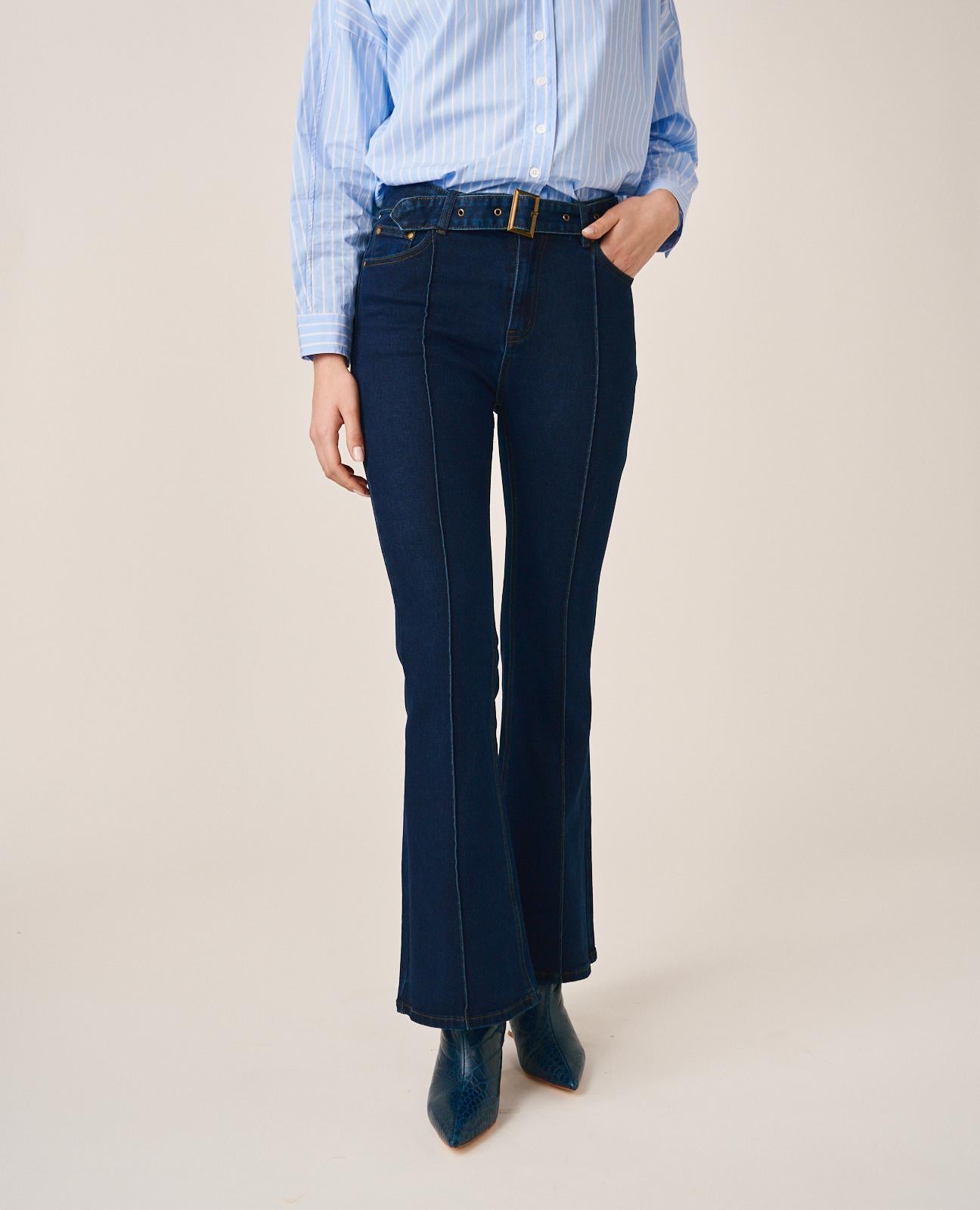 alma-en-pena-flared-jeans-dunkelblau-baumwollmix-g-rtel-rei-verschluss image 3