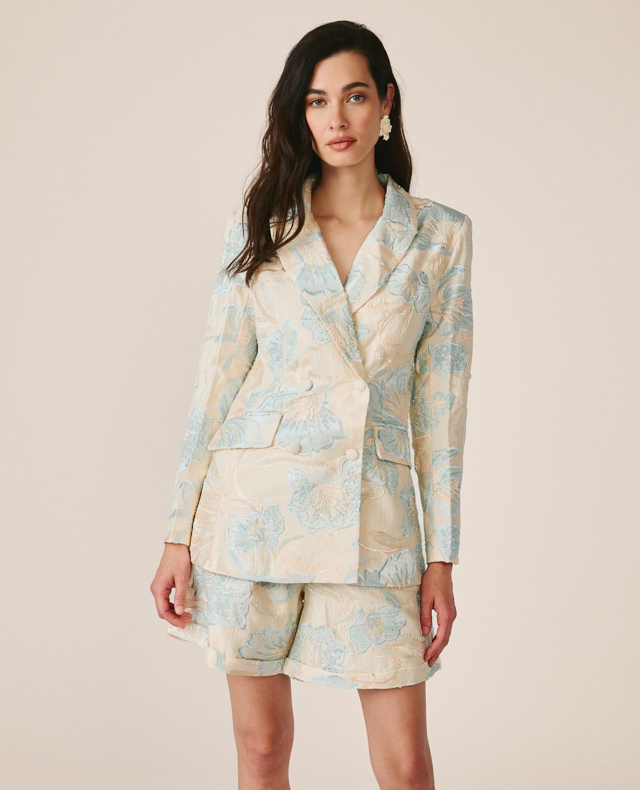 alma-en-pena-blazer-floral-mit-pailletten-blau image 1