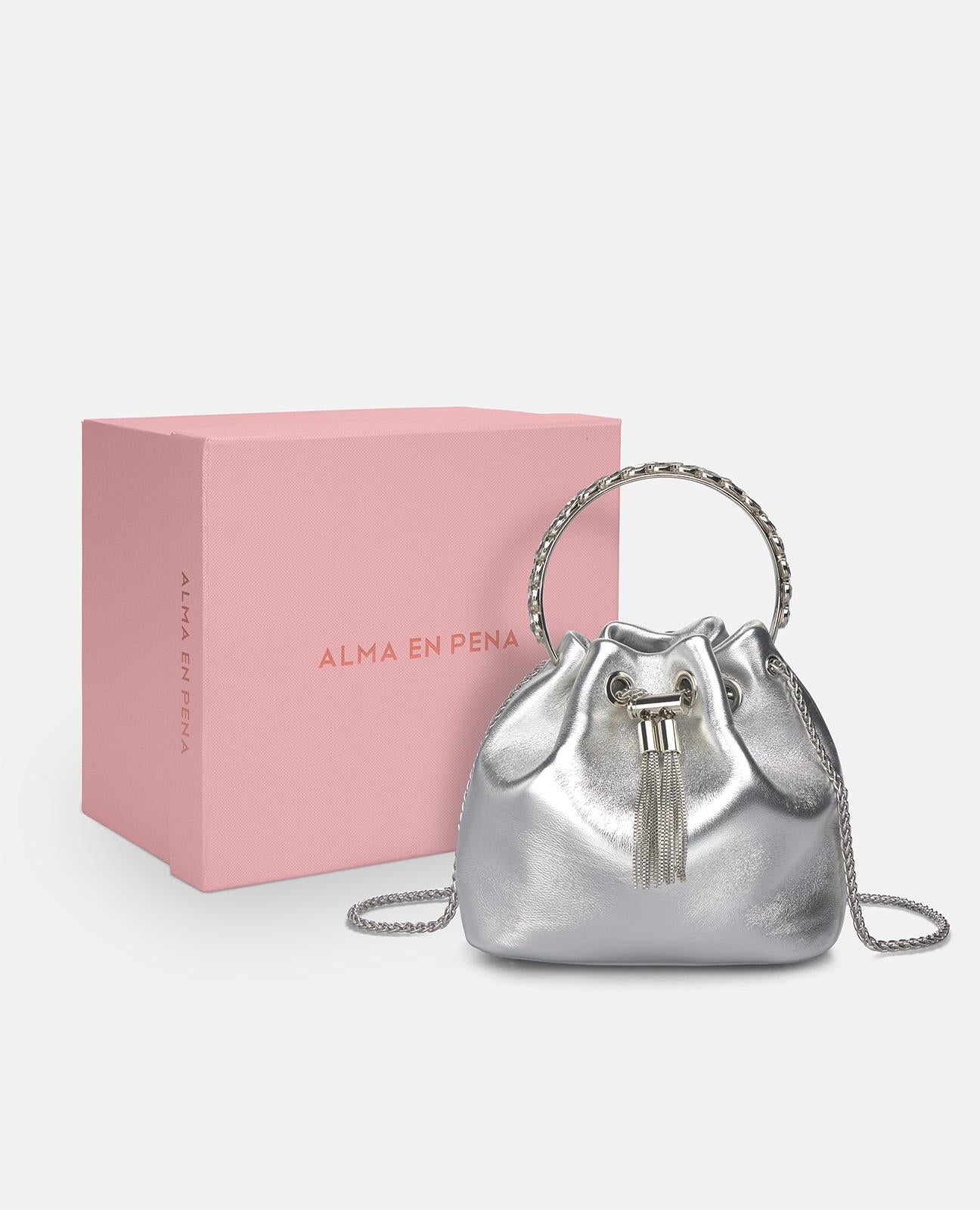 alma-en-pena-bowler-handtasche-mit-strass-griff-silber image 4