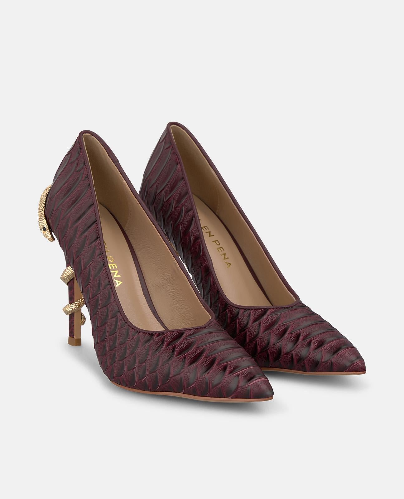 alma-en-pena-leder-pumps-snake-print-10-cm-stiletto-bordeaux image 2