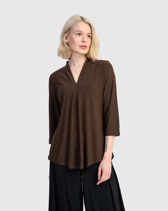alembika-essential-slinky-v-neck-top-sepia image 1