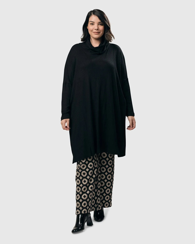alembika-cowl-waffle-tunic-black-damen-tunika-wasserfall image 1