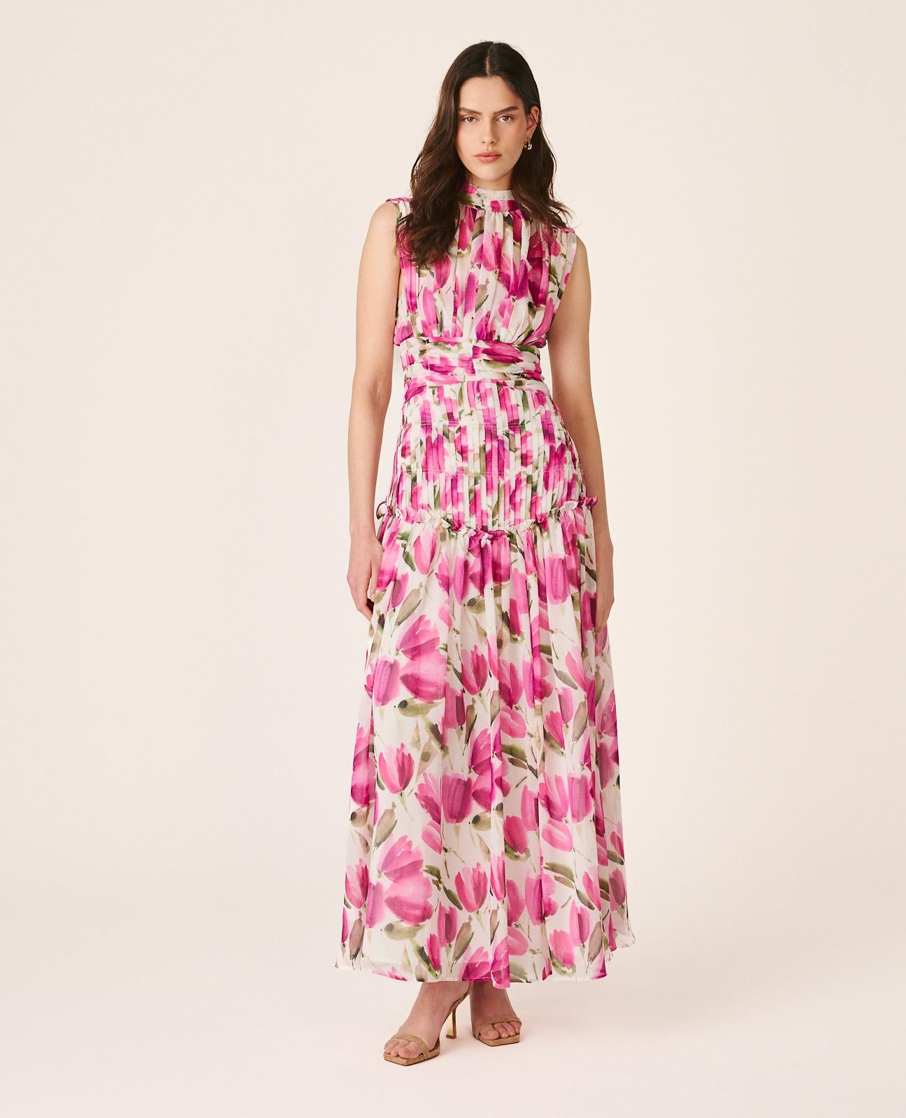 alma-en-pena-langes-blumenkleid-stehkragen-rosa image 1