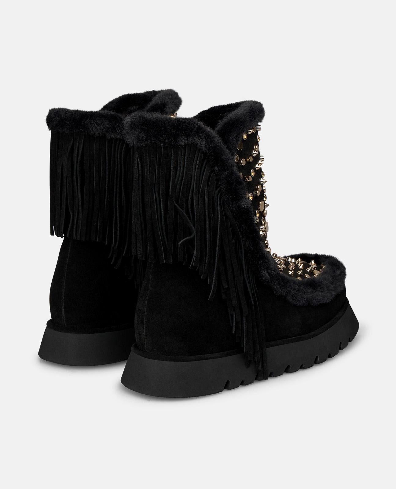 alma-en-pena-apr-s-ski-boots-wildleder-schwarz-mit-fransen-flach-3-cm image 3