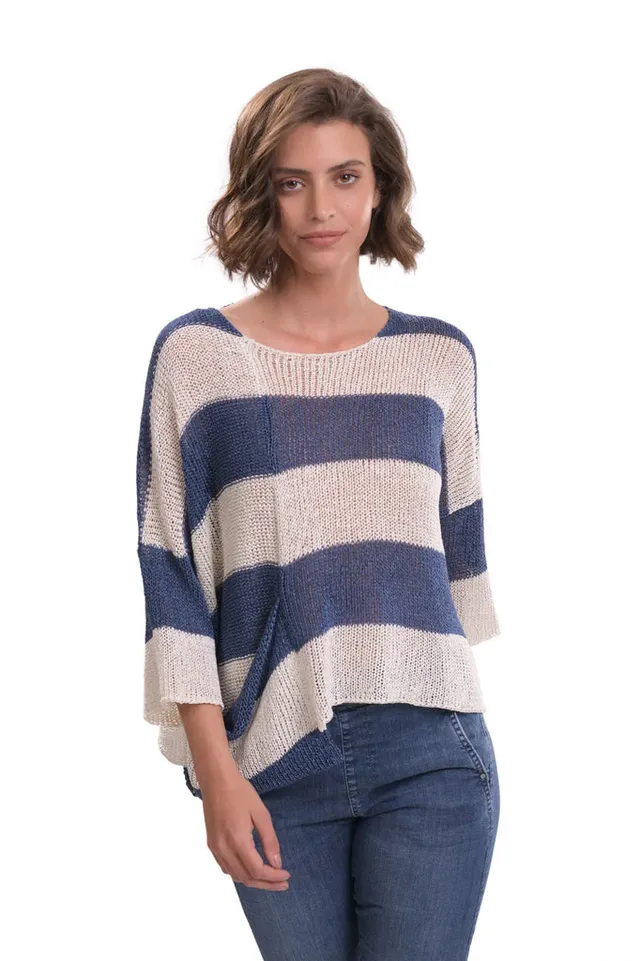 alembika-luxe-pocket-hem-sweater-navy-streifenpullover image 1