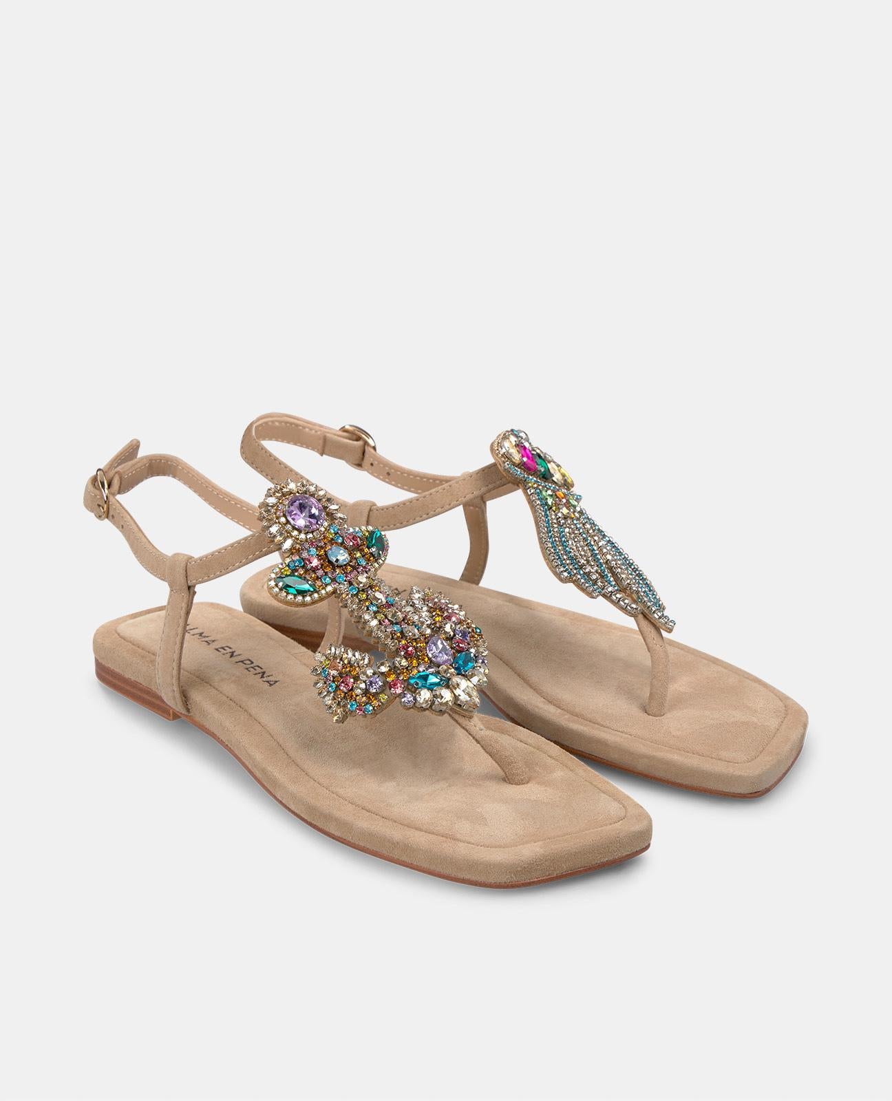 alma-en-pena-flache-riemchen-sandale-arena-sea-strass-1-cm image 2