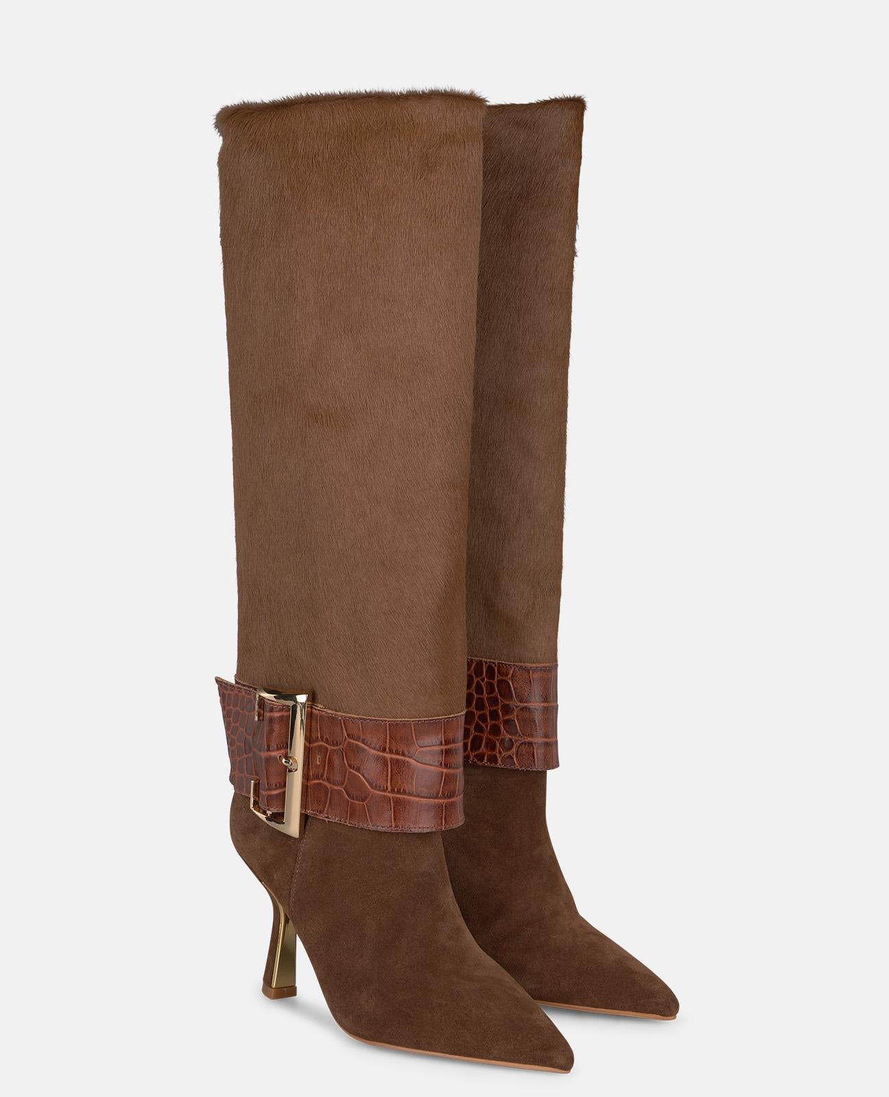 alma-en-pena-lederstiefel-camel-hoher-stiefel-mit-8-5-cm-trichterabsatz image 2