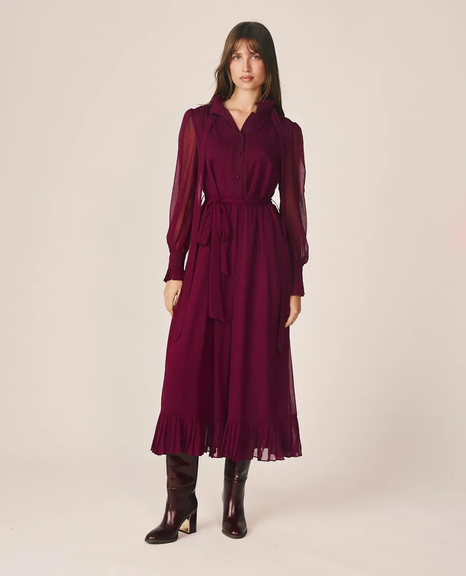 alma-en-pena-midi-chiffonkleid-hemdkragen-bordeaux image 1
