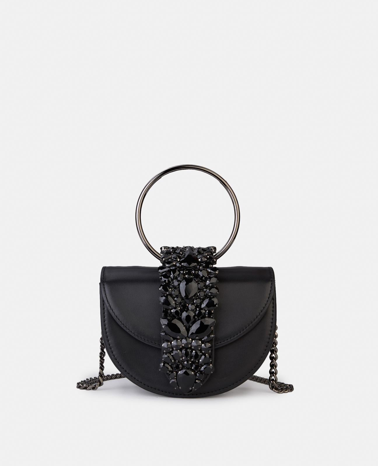 alma-en-pena-half-moon-bag-schwarz-leder-mit-schmuck image 1