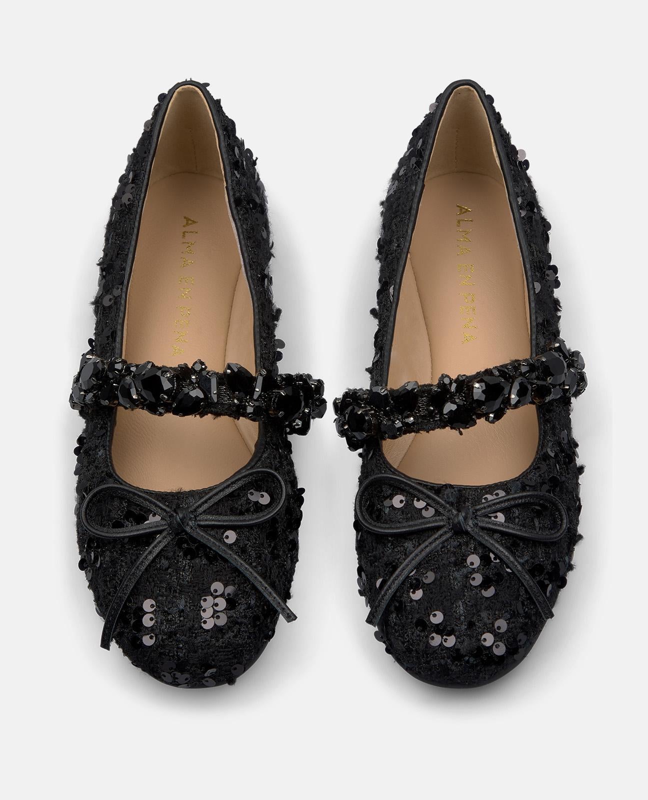 alma-en-pena-53686-ballerina-tweed-schwarz-0-5-cm-mit-schleife image 4