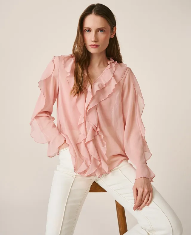alma-en-pena-bluse-mit-r-schen-rosa-langarm-v-ausschnitt image 1