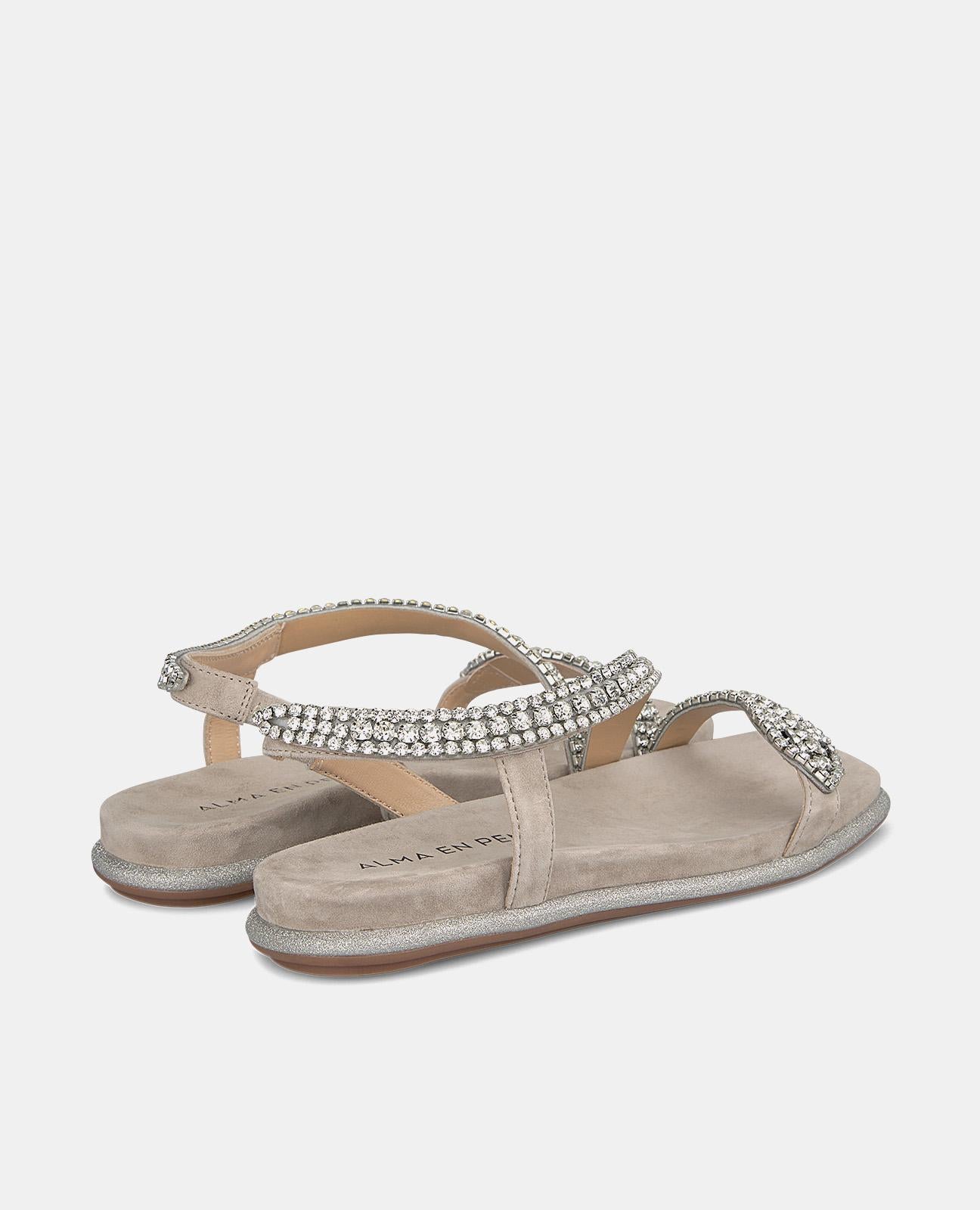alma-en-pena-flache-sandalen-braun-glitzer-strass-eckig image 3