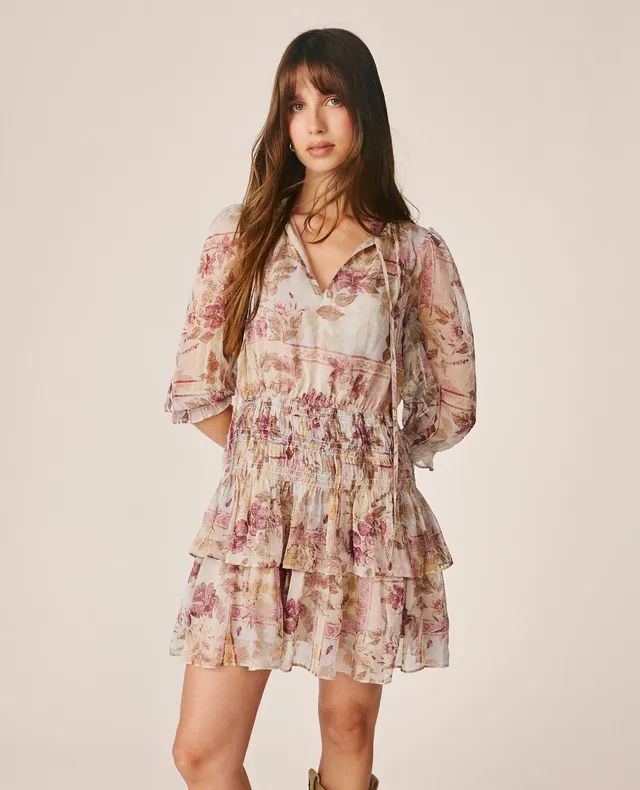 alma-en-pena-floral-print-chiffon-mini-dress-minikleid-rosa image 1