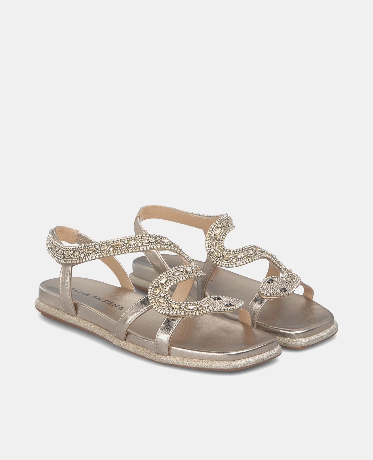 alma-en-pena-flache-sandalen-bronze-schlangen-strass-1-cm image 2