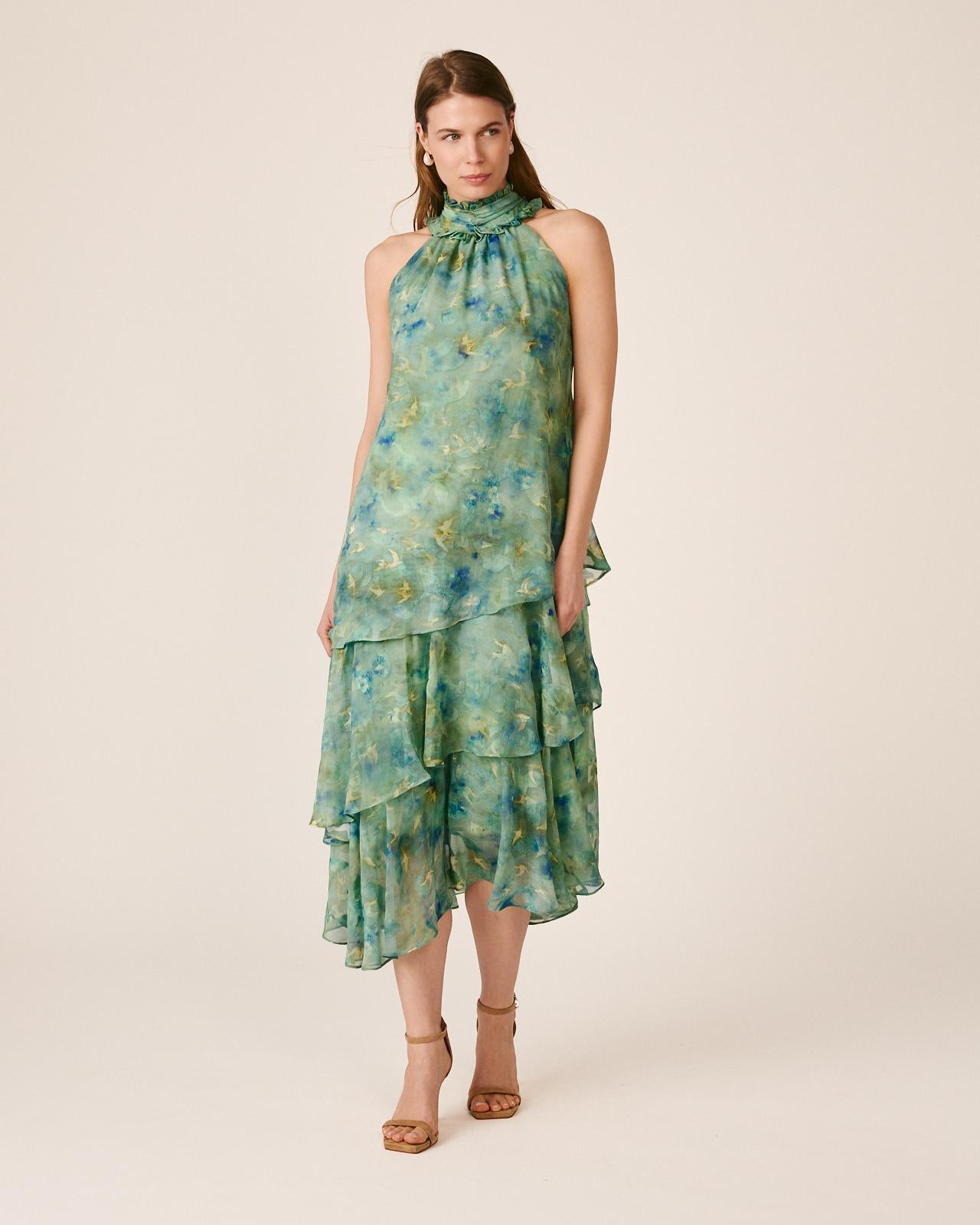 alma-en-pena-ruffle-chiffon-dress-midi-kleid-gr-n image 3