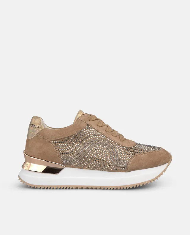 alma-en-pena-sneaker-mit-strass-damen-plateau-sneaker-camel-mit-4-5-cm-sohle image 1