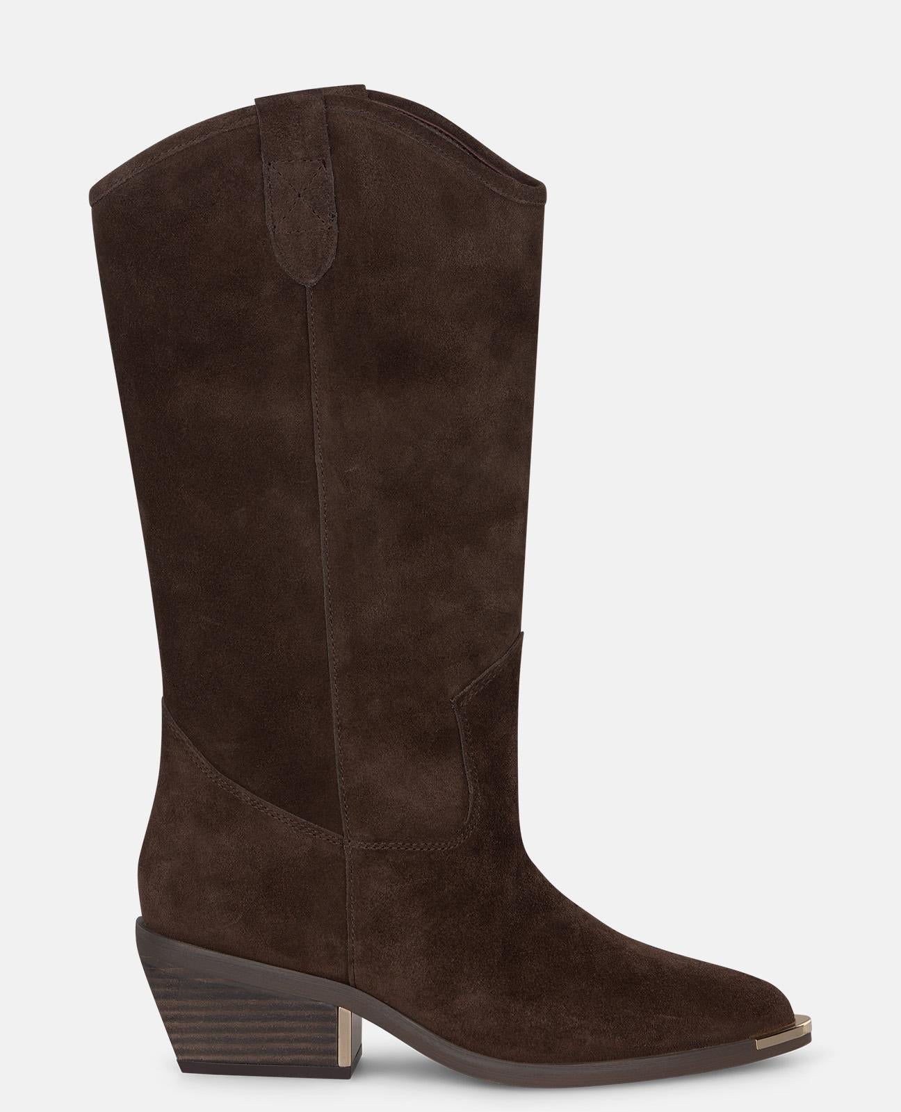 alma-en-pena-suede-cowboy-boots-offene-spitze-braun image 1