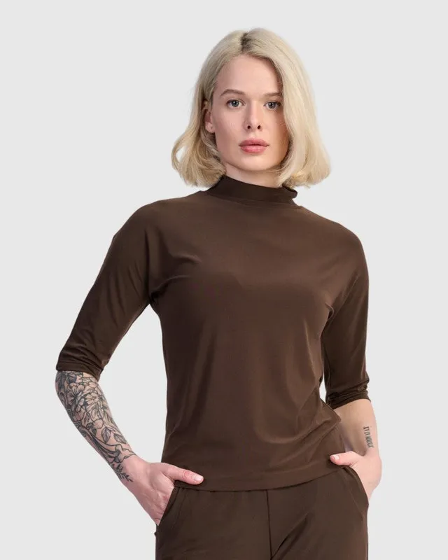 alembika-essential-slinky-mockneck-tee-sepia-damen image 1
