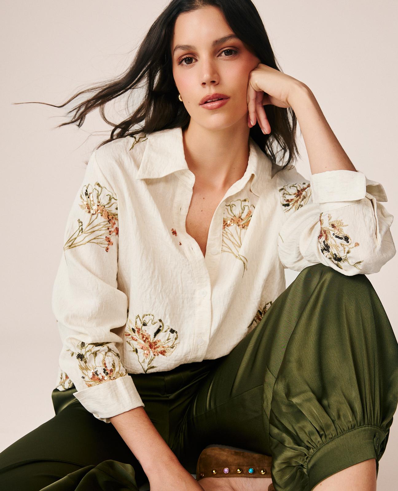 alma-en-pena-leinen-bluse-wei-mit-floral-stickerei-und-pailletten image 1