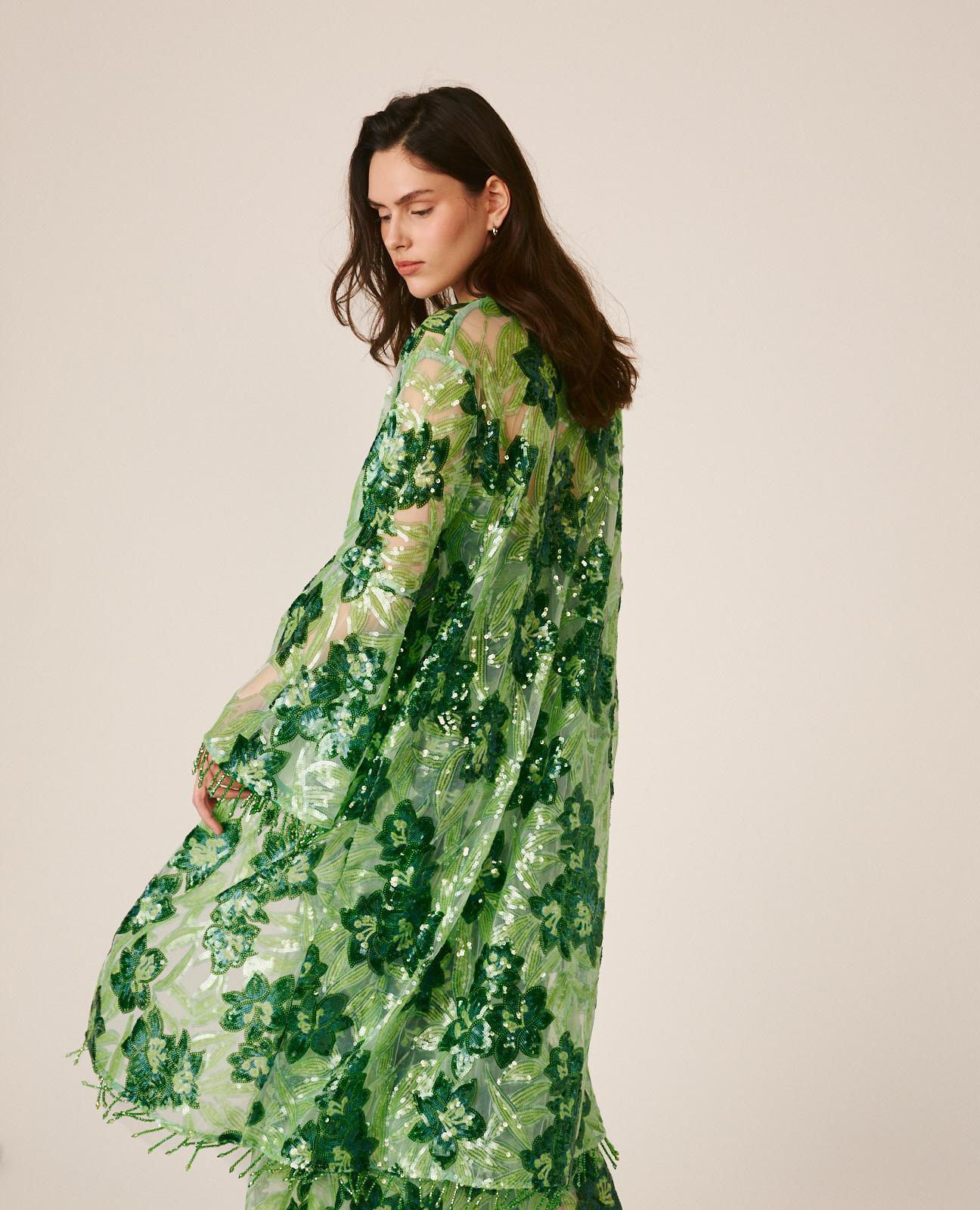 alma-en-pena-pailletten-kaftan-gr-n-mit-blumendruck image 5
