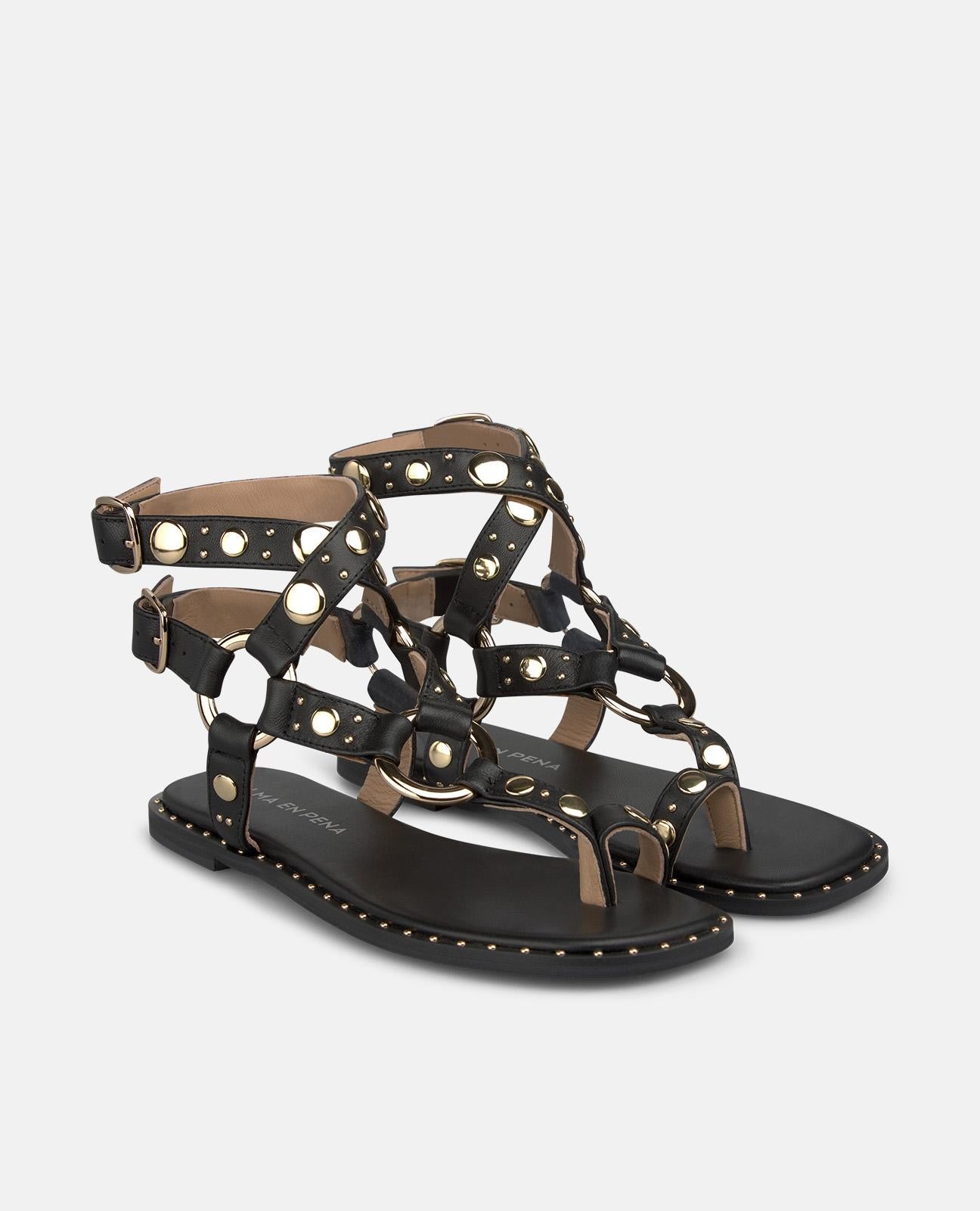 alma-en-pena-studded-sandal-flache-nappa-sandale-schwarz image 2