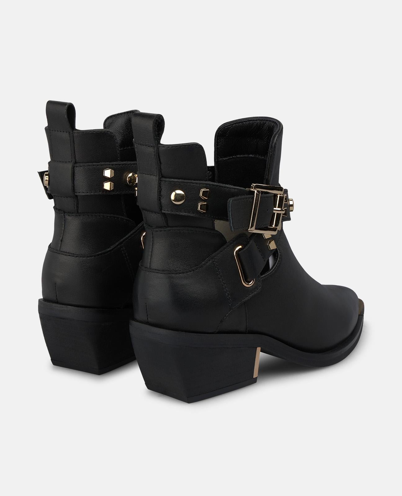 alma-en-pena-leder-stiefeletten-mit-schnalle-nieten-und-5-cm-blockabsatz-schwarz image 3