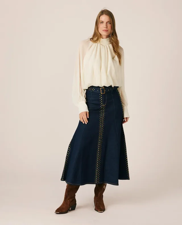 alma-en-pena-jeansrock-midi-medium-wash-mit-nieten-und-g-rtel image 1